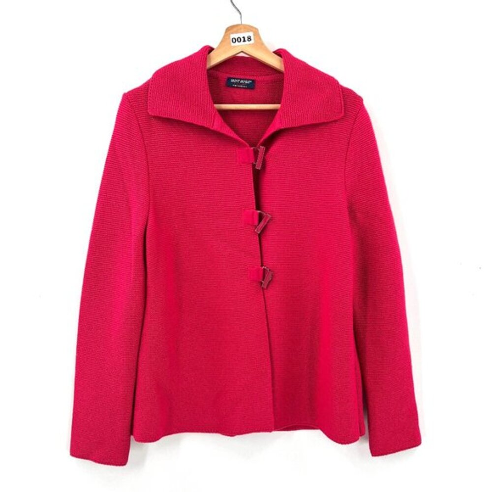 Saint James cardigan sweater wool blend preppy old money bright pink European 10